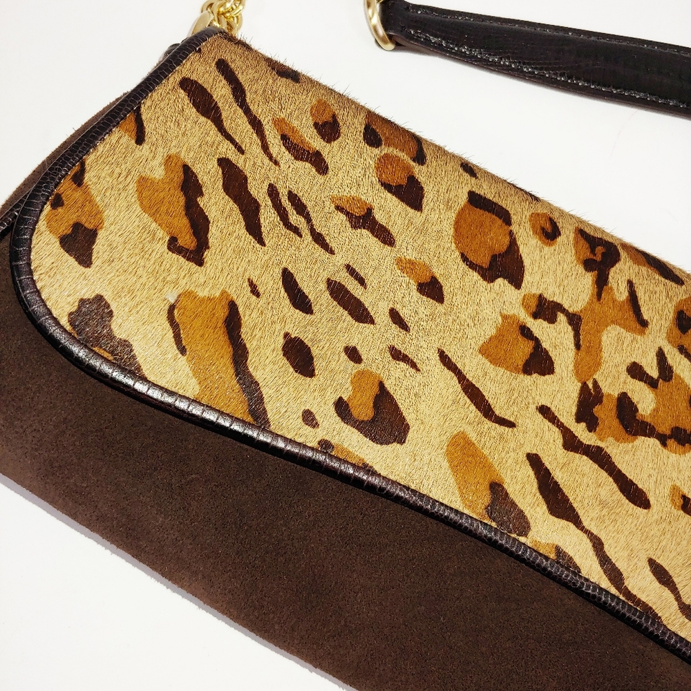NWOT Ann Taylor Suede Leopard Clutch Purse